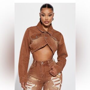 Brown Cropped Denim Jacket